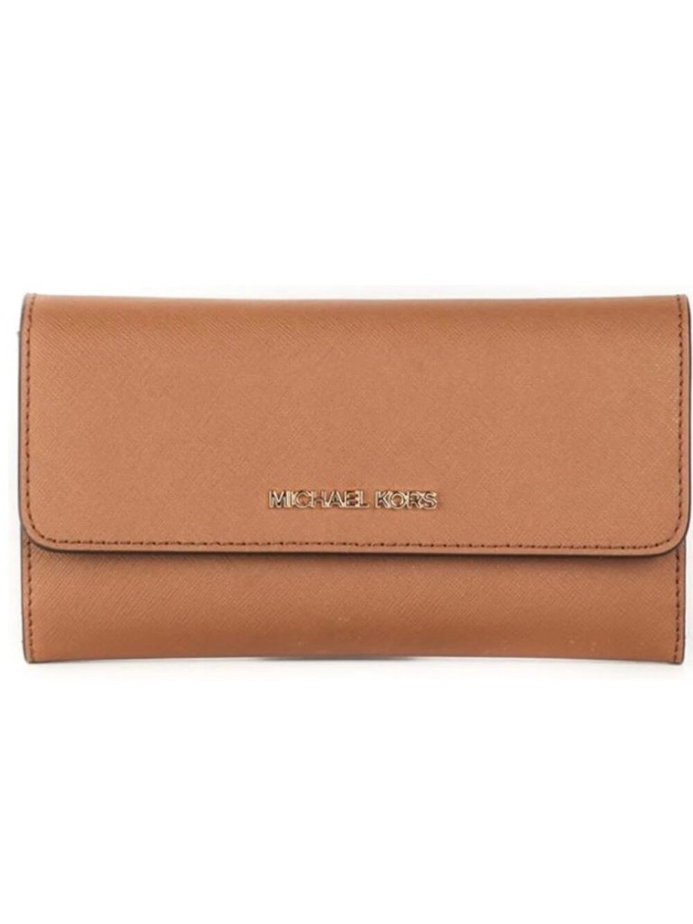 Michael Kors Jet Set Travel Brown Leather Continental Trifold Flap Wallet